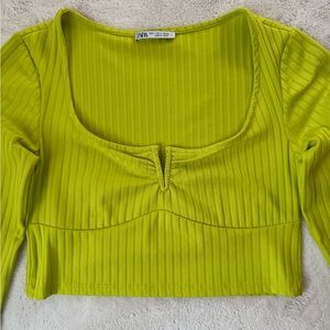 Zara Bright Green Ribbed Crop Top